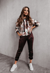 Women's Velvet Hoodie and Pants Set with Floral Pattern | HAL-200