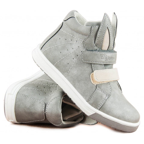Wojtyłko Girls' Light Gray Leather Ankle Sneakers | 3T23003-LG