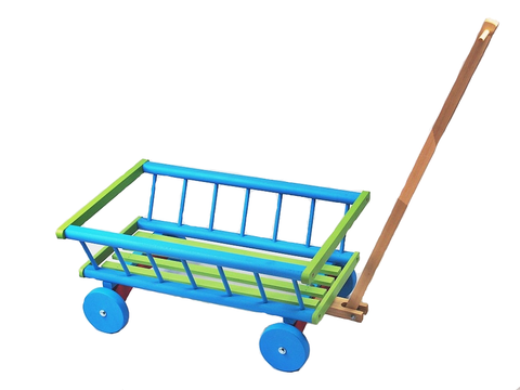 ECO Blue and Green Wooden Toy Wagon | GB-019