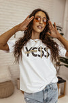 White T-shirt with "Yess" Print | 34-W