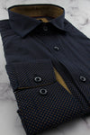 Mens' Elegant Dark Blue Long Sleeve Slim-fit Shirt with Pattern | 1B4455