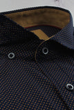Mens' Elegant Dark Blue Long Sleeve Slim-fit Shirt with Pattern | 1B4455