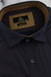 Mens' Elegant Dark Blue Long Sleeve Slim-fit Shirt with Pattern | 1B4455