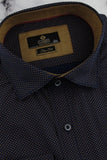 Mens' Elegant Dark Blue Long Sleeve Slim-fit Shirt with Pattern | 1B4455