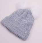 YO! Girls' Light Gray Double Pom-Pom Beanie ~ 2-6 years | CZ-299